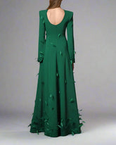 Green dress embroidered with feathers and crystals - Sandra